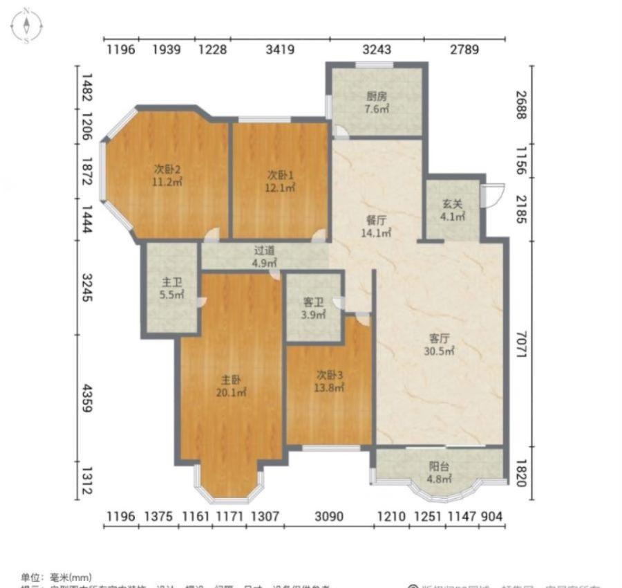 元春苑,世纪城如意公园景观 端头房 163平165万 精装4房11