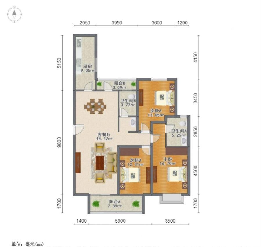 世茂五里河,三好街 166平 三室两卫 168万 地段好 配套全15