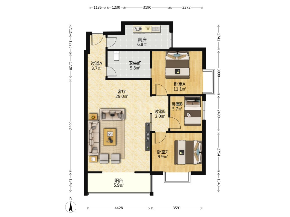 怡景新苑,大沙坪十字 怡景新苑 小三室两厅户型 总价低手续齐5