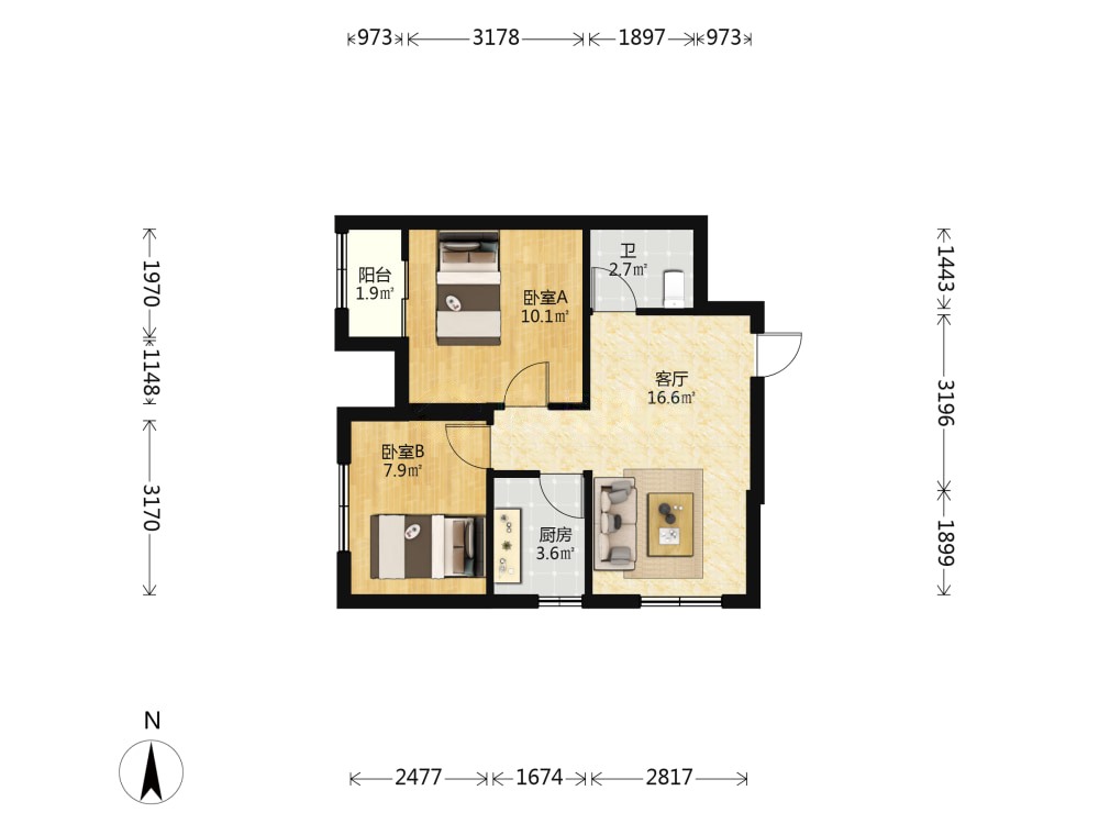 光谷汇景,正规两房，客厅朝南，主卧室带阳台5