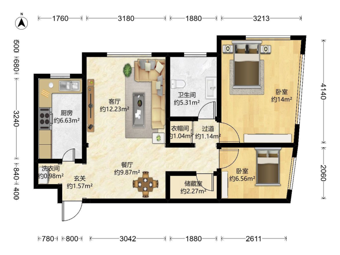 东一时区,一号线明厨明卫 高层两居室 满五年一套住房7
