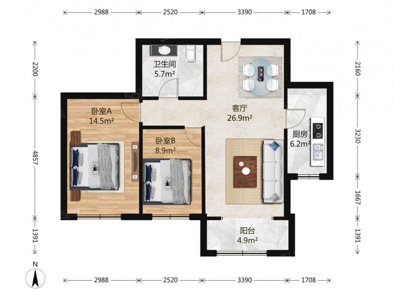 朝新嘉园东里四区,东坝朝新嘉园东里四区 南向二居 带电梯 地铁房 随时可看8