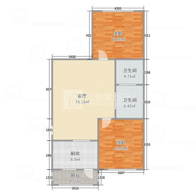 红旗小区,红旗小区南北两室七楼不顶建筑101米报价68.5万11