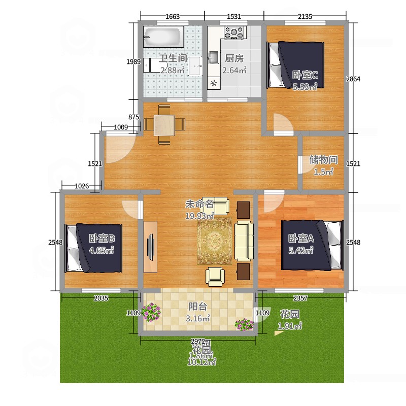 鹤北新村二街坊88弄,全明 南北户型 3室2厅2卫2阳台 格局工整合理11