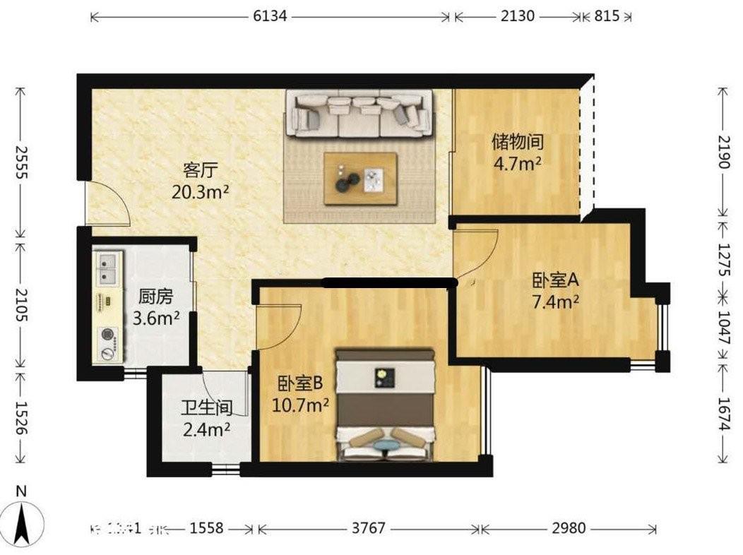 万科四季花城,金沙洲 地铁口 万科四季花城电梯两房 户型方正9