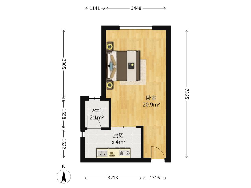 奔力绿色空间,渝北 奔力绿色空间 1室0厅 龙塔实验学校旁 户型方正9