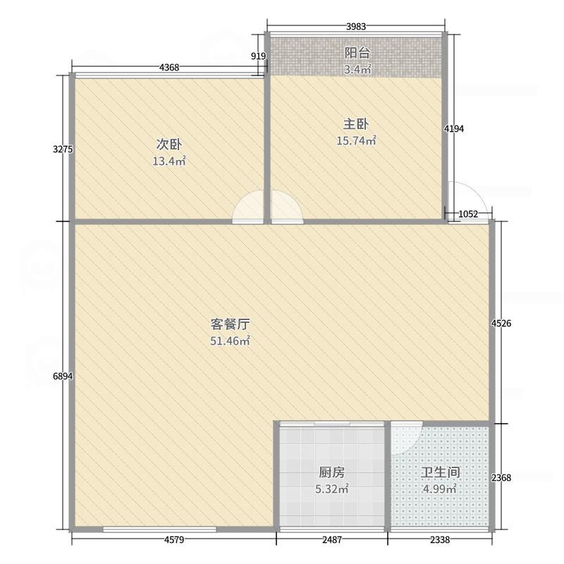 镜潭新村一区,镜谭新村一区  二室二厅一卫 精装  户型方正12