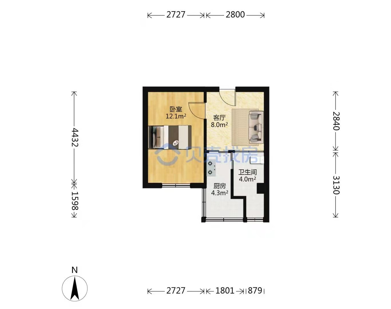 二街附近,EW二维路二街社区1室南向地热精装7楼非顶公产2次5