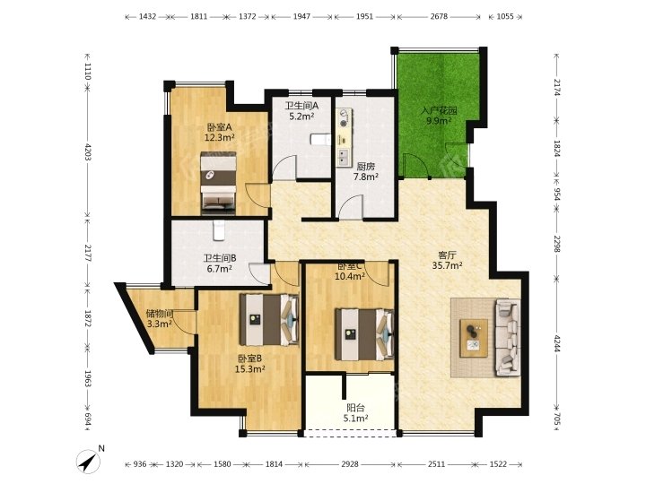 蓝谷地三期,双层空间,小复式动静分离,仅售215万6