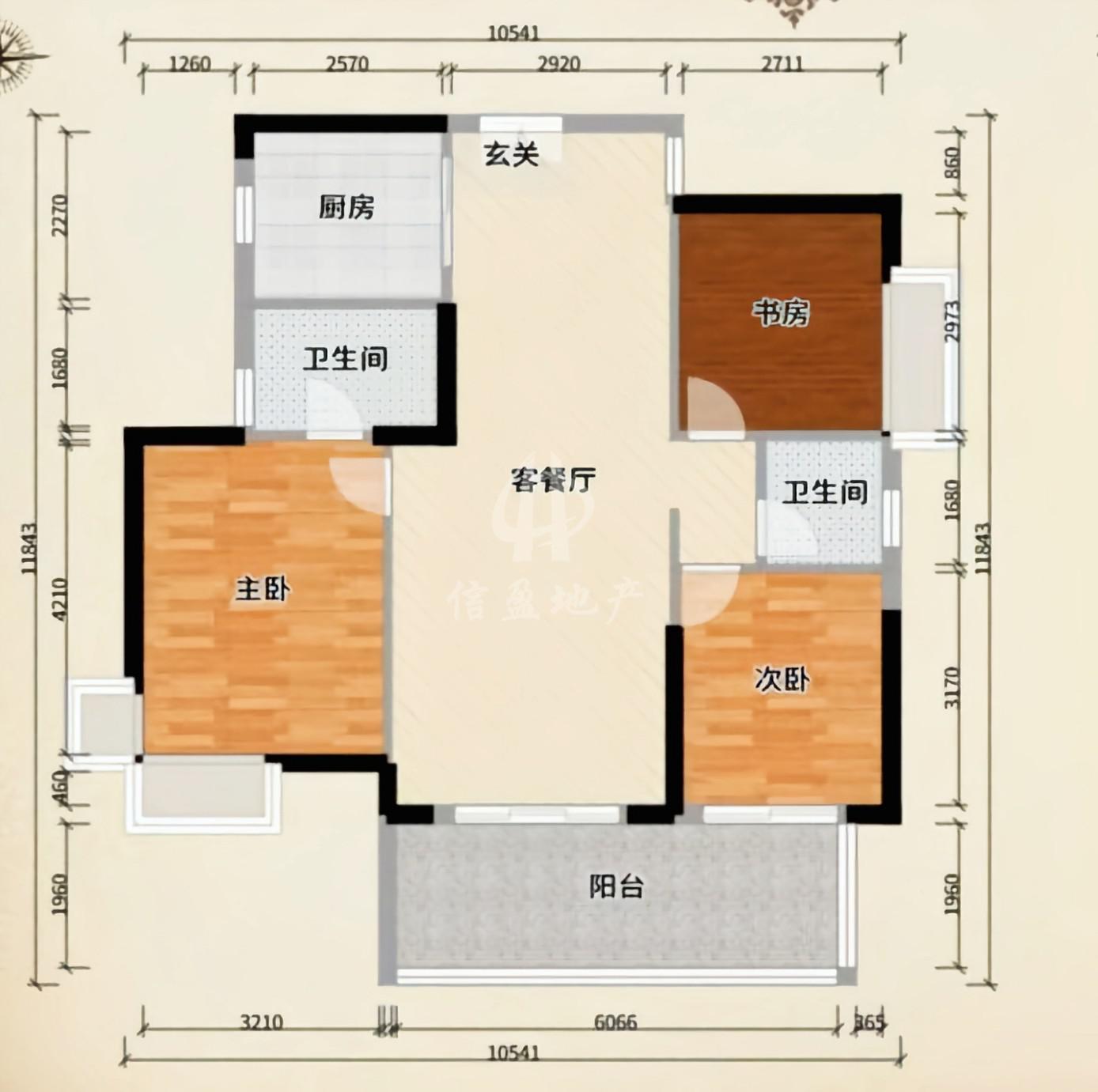 玥珑湾,3室2厅2卫1阳台118㎡,阔绰客厅,超大阳台11