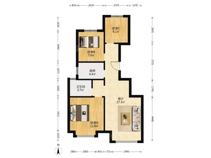 3室2厅1卫1阳台2500元/月正规高性价比-远洋未来城沁雅苑二手房价