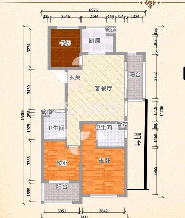 春江朗月,3室2厅2卫2阳台127㎡,阔绰客厅,超大阳台11