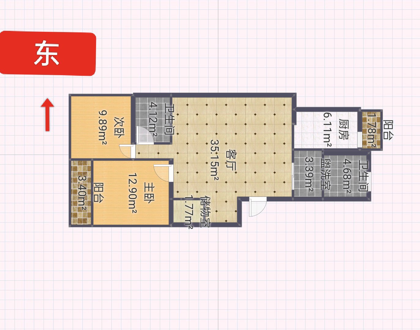 碧江路280弄,2室2厅1卫1阳台90.3㎡,阔绰客厅,超大阳台12