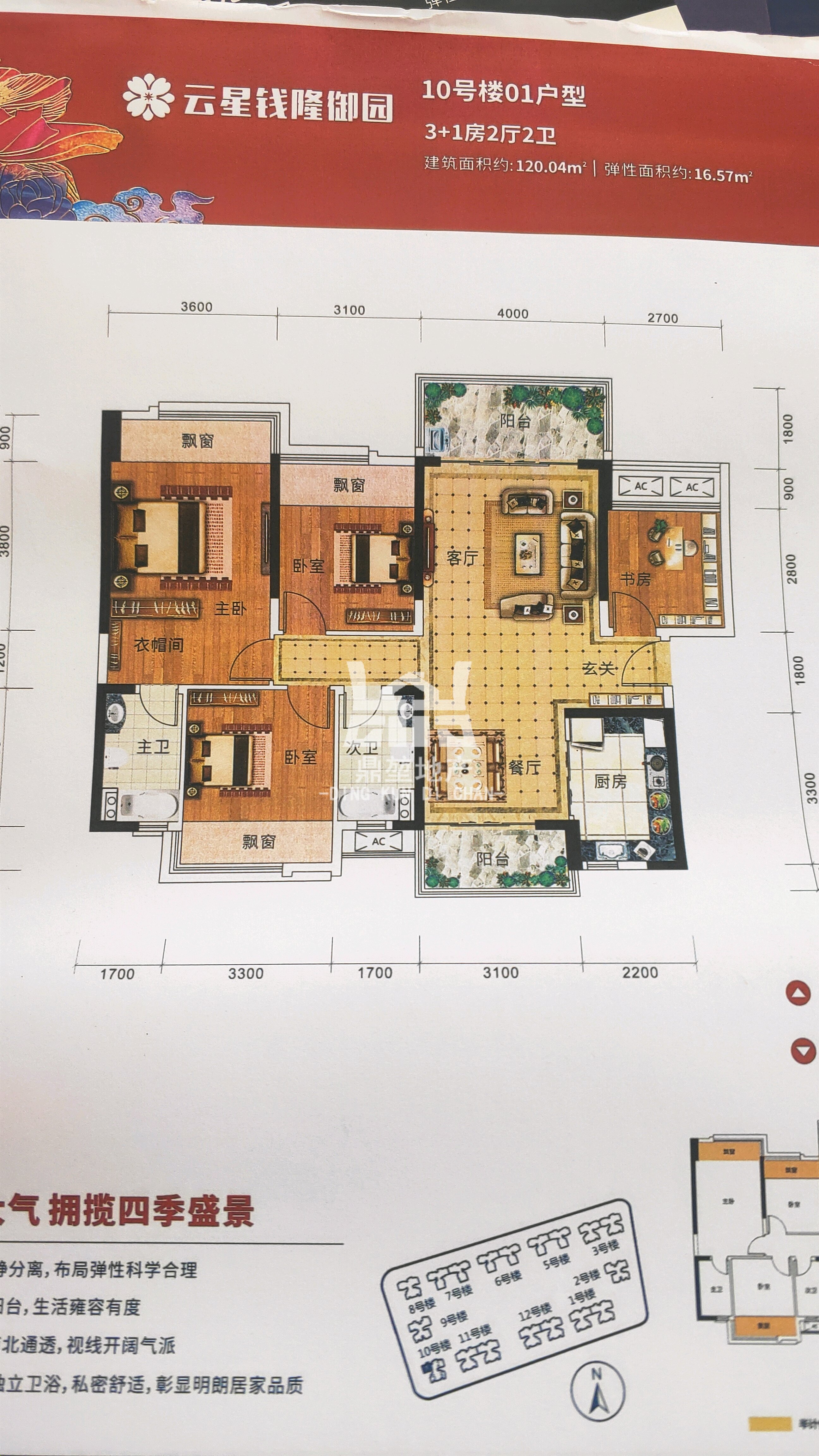 云星钱隆御园,小区绿化好 近学校   南北通透户型13