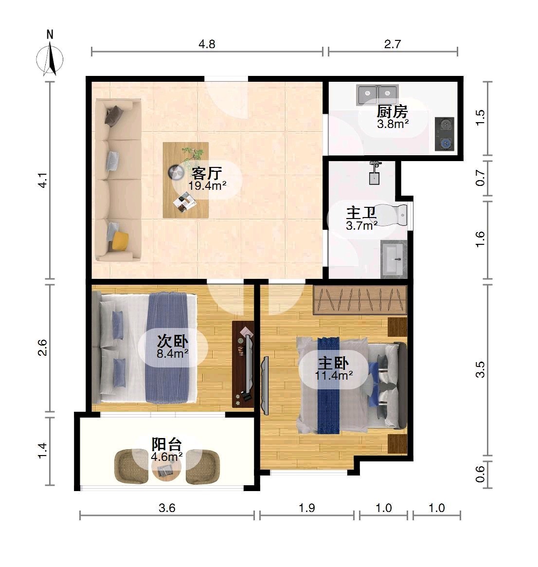 埃拉国际,自由水岸花园 精装修大两房 房东诚心出售！14