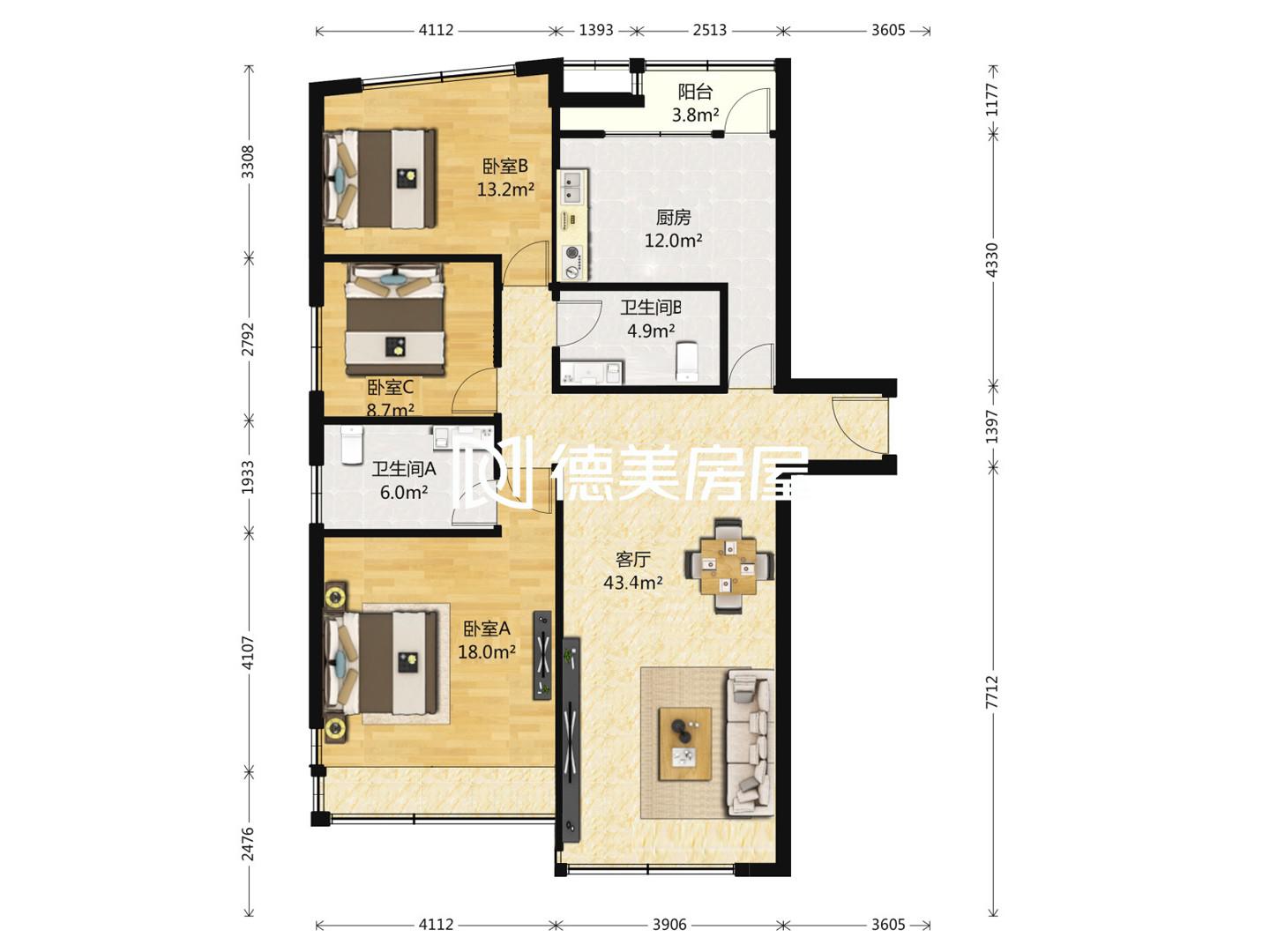 新城国际,新城国际，高层大三居，税130/144万9