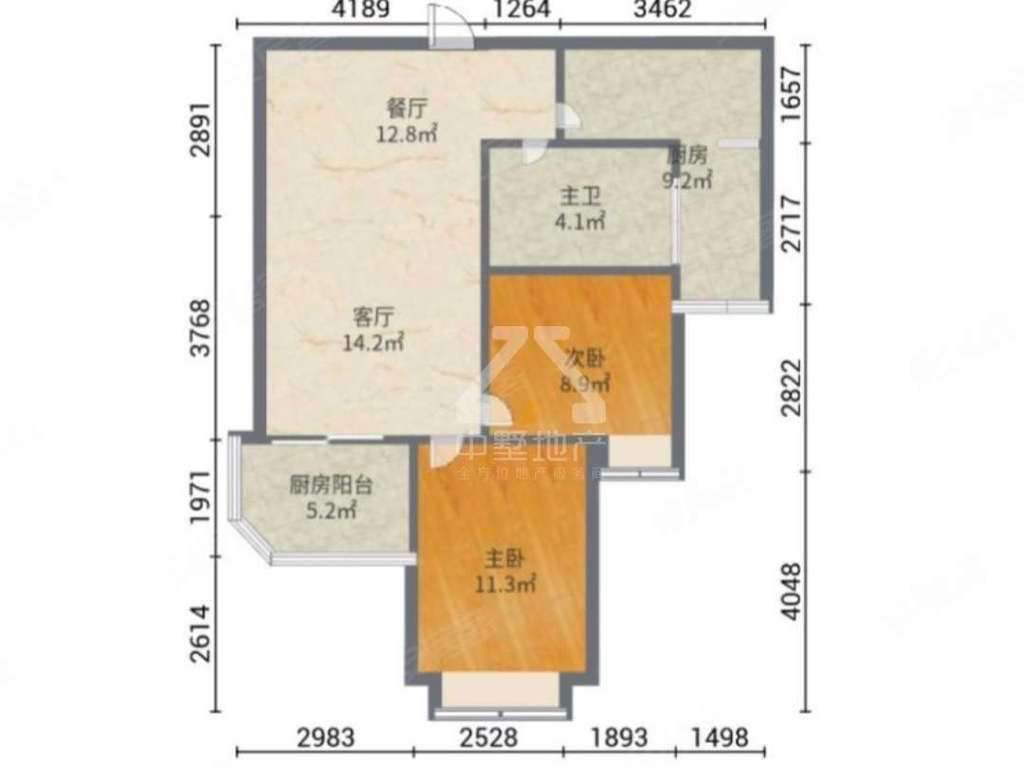 恒大御景湾,南北通透,2室2厅1卫2阳台全南,户型非常棒,有户型为证2