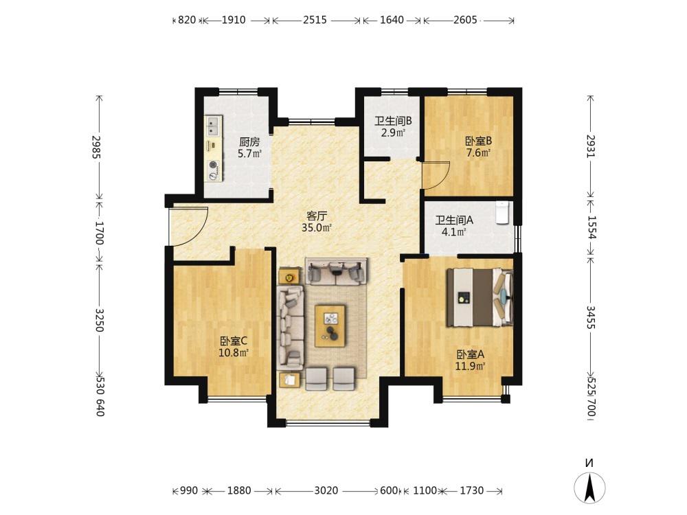 3室2厅2卫2阳台远洋未来城冬博苑，家电齐全，拎包入住-远洋未来城冬博苑租房