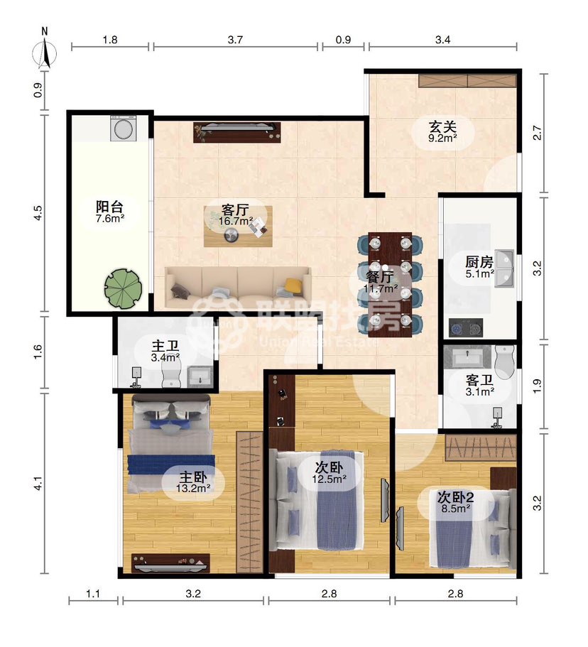 宏桂城市广场,宏桂广场3房，拎包入住，月租21002