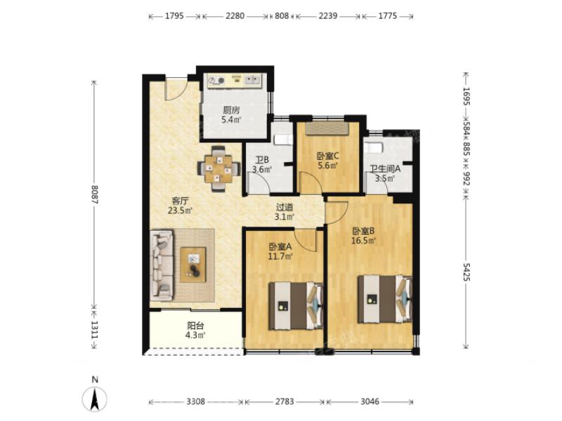 庆丰拥涛府,经典庆丰拥涛府3室2厅2卫1阳台！精装修！两证齐全！9