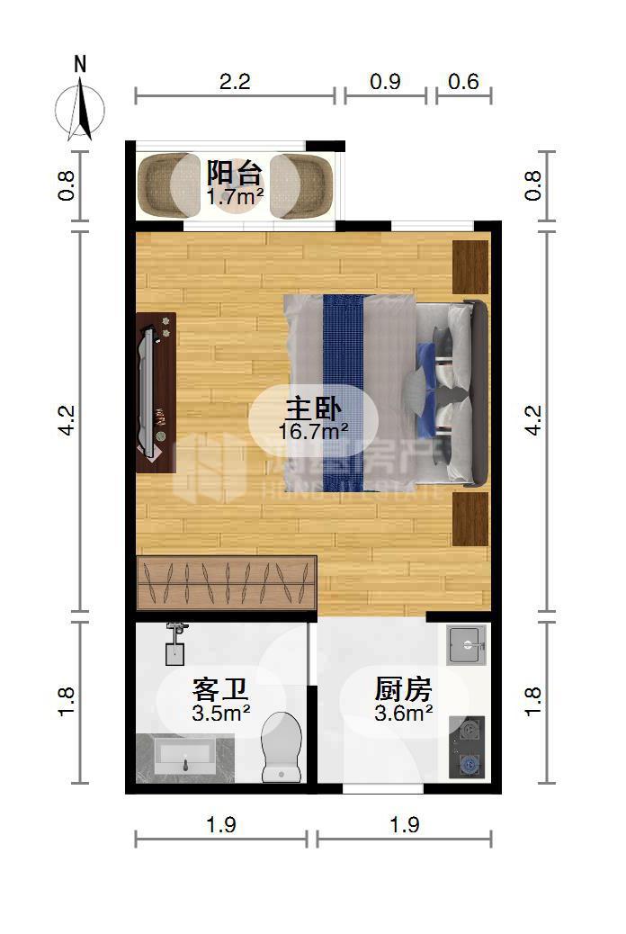 莱茵半岛,经典1室1厅1卫1阳台户全明精装两证齐全14