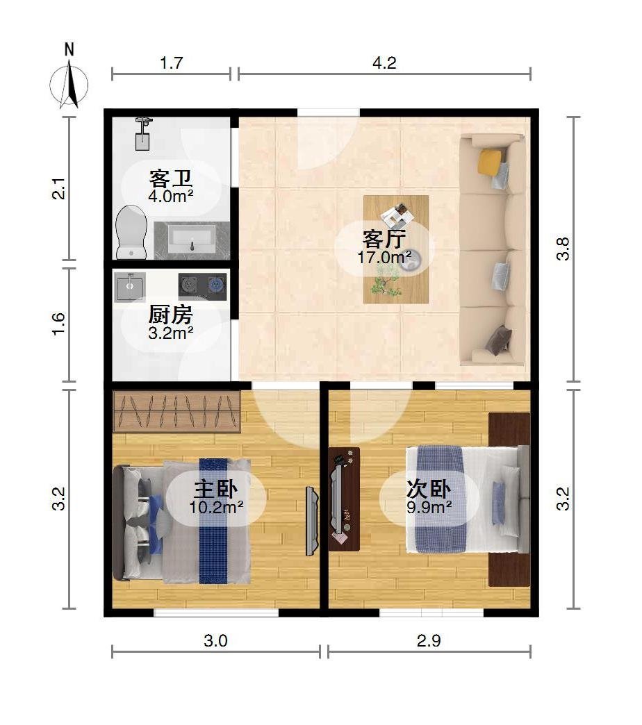 东沙河回迁房,东沙河回迁房 800元 59㎡2室1厅1卫 精装修 干净整洁5