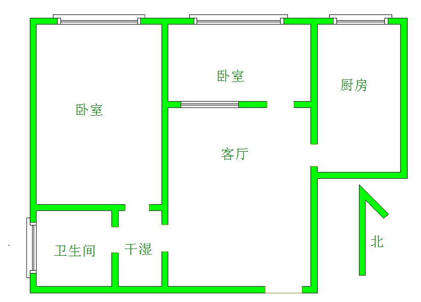 馨月花园,1室1厅1卫1阳台60㎡,阔绰客厅,超大阳台9