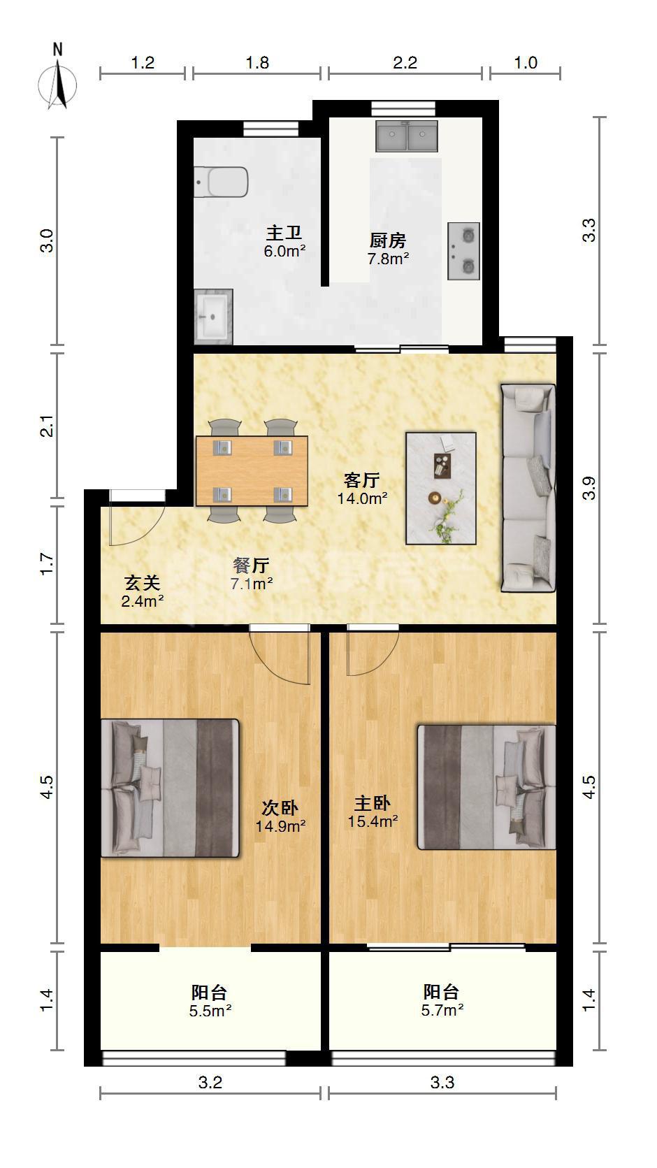 荣昌小区,荣昌小区1500元/月79㎡2室2厅1卫1阳台，看房有钥匙12