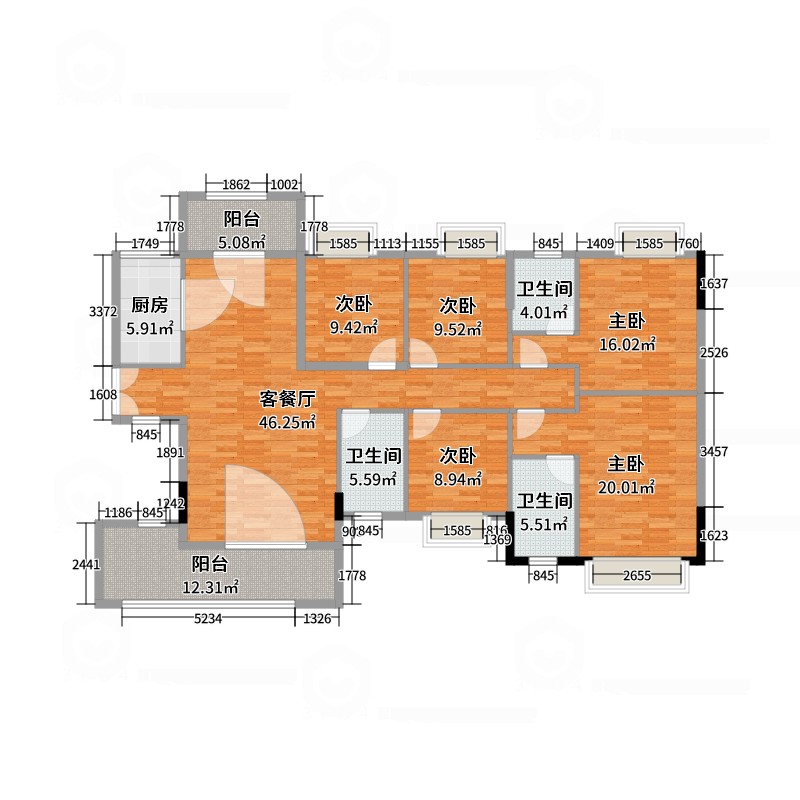 鸿瑞佳园,5房2厅3卫 105万出售14