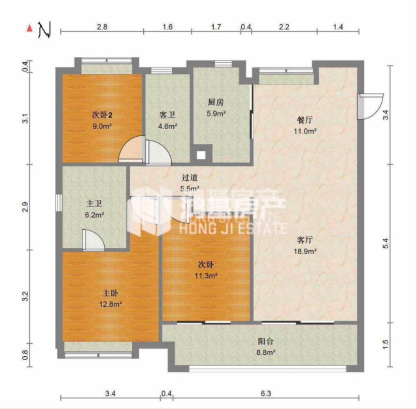 新建区长堎镇毛坯3室2厅2卫二手房出售14