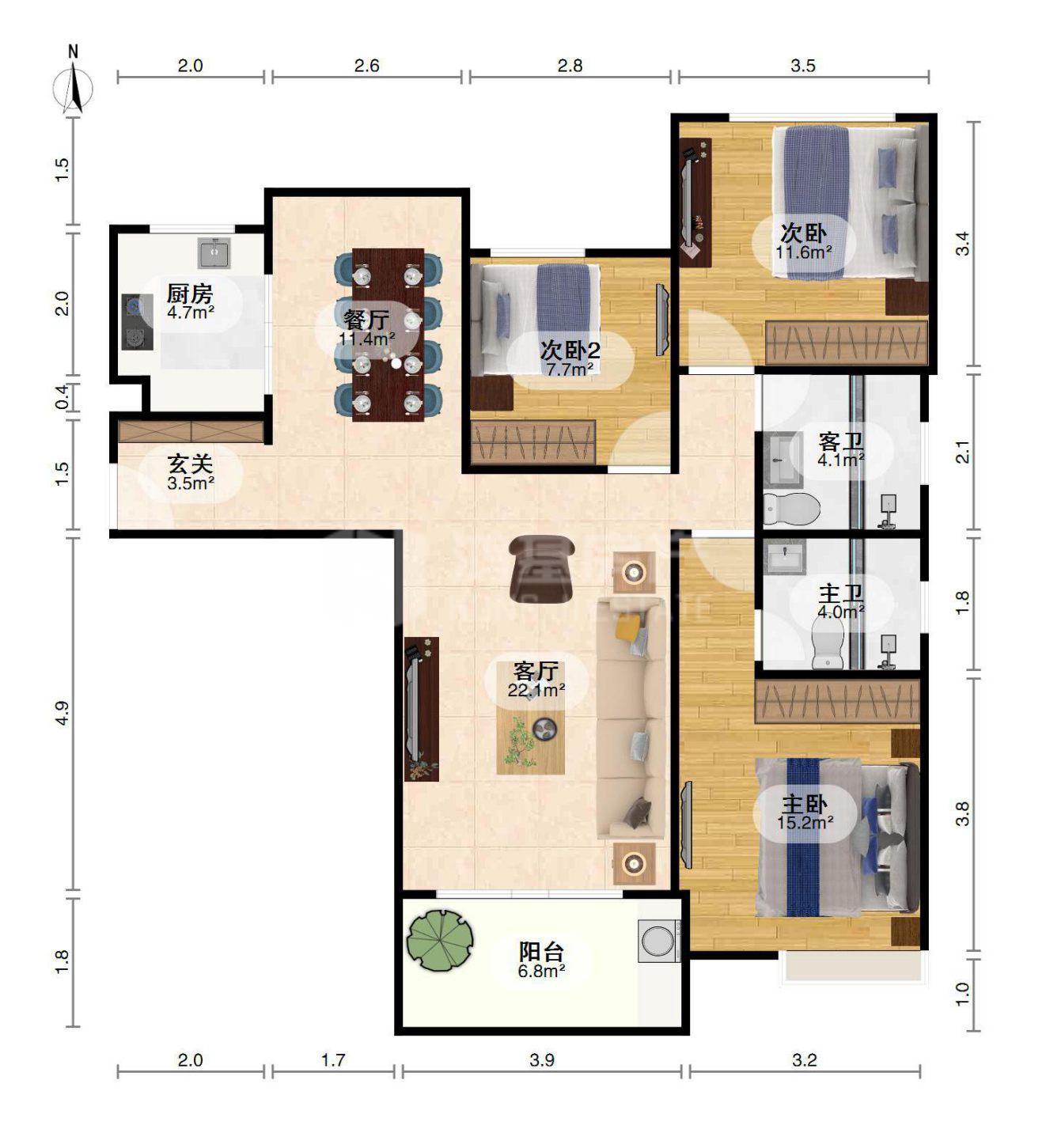 绿都温莎城堡,3室2厅2卫1阳台2600元/月正规高性价比,11