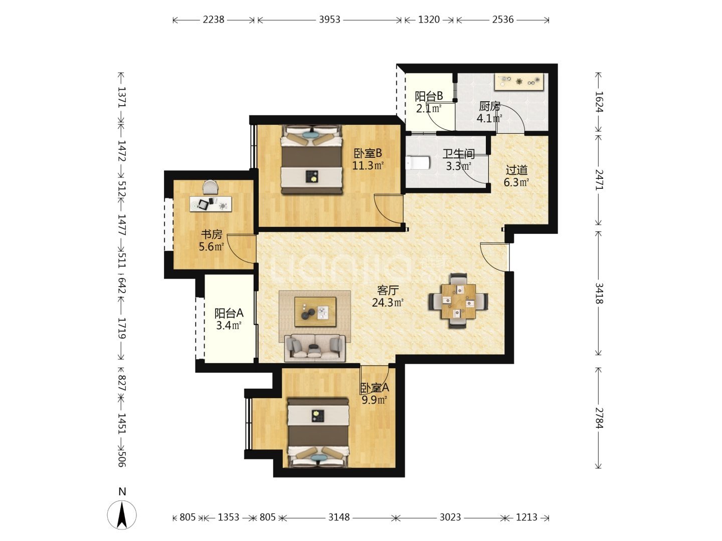 金科天宸三街区,金科天宸三街区87.25㎡3室2厅1卫0阳台，好房不等人10