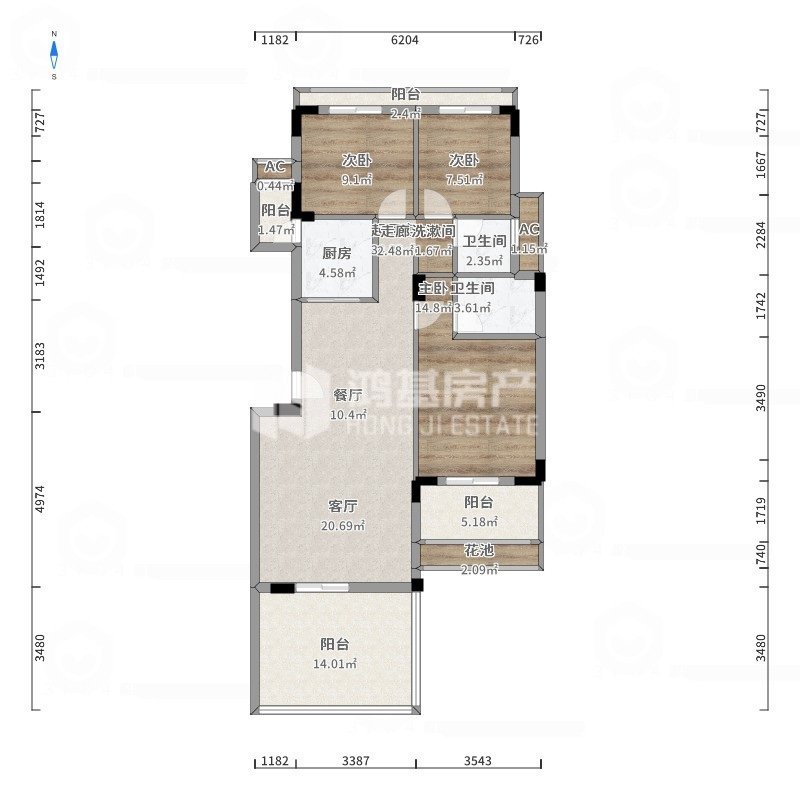 奥林匹克花园,3室2厅1卫1阳台1500元/月,家具家电齐全13