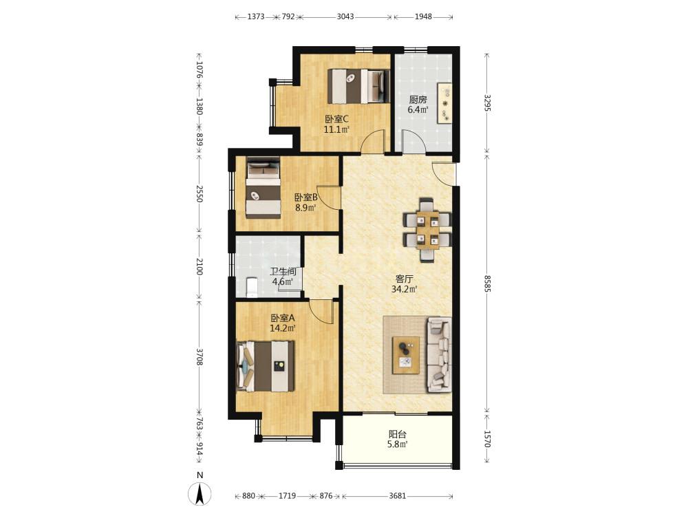 威尼斯水城第十八街区,3室2厅1卫1阳台，房型正气，采光佳8