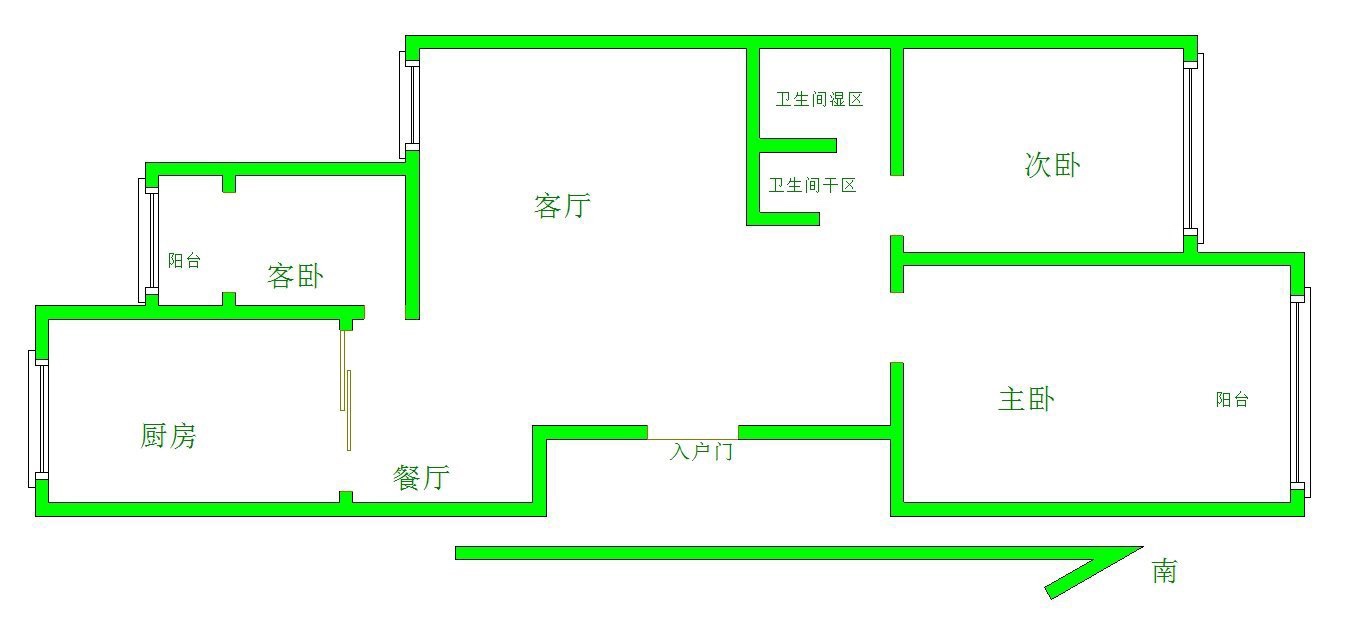 站前公寓,3室1厅1卫2阳台130㎡,阔绰客厅,超大阳台9