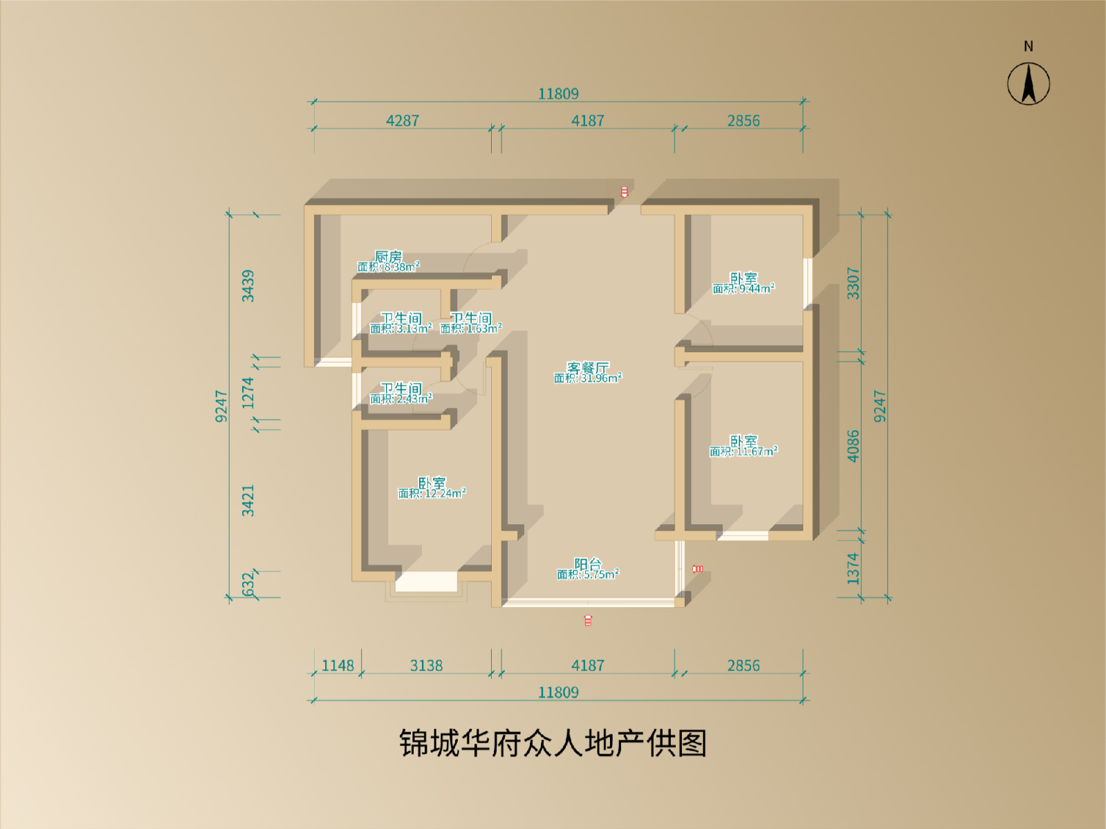 锦城华府,锦城华府 3室2厅 精装 南向 凤凰层 手续齐全 可分期13