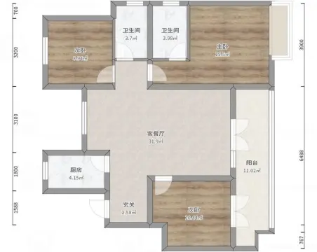 中央美地3室2厅2卫朝南北精装