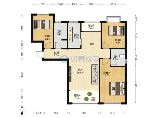 海伦国际10号地块3室2厅1卫朝南精装出租13