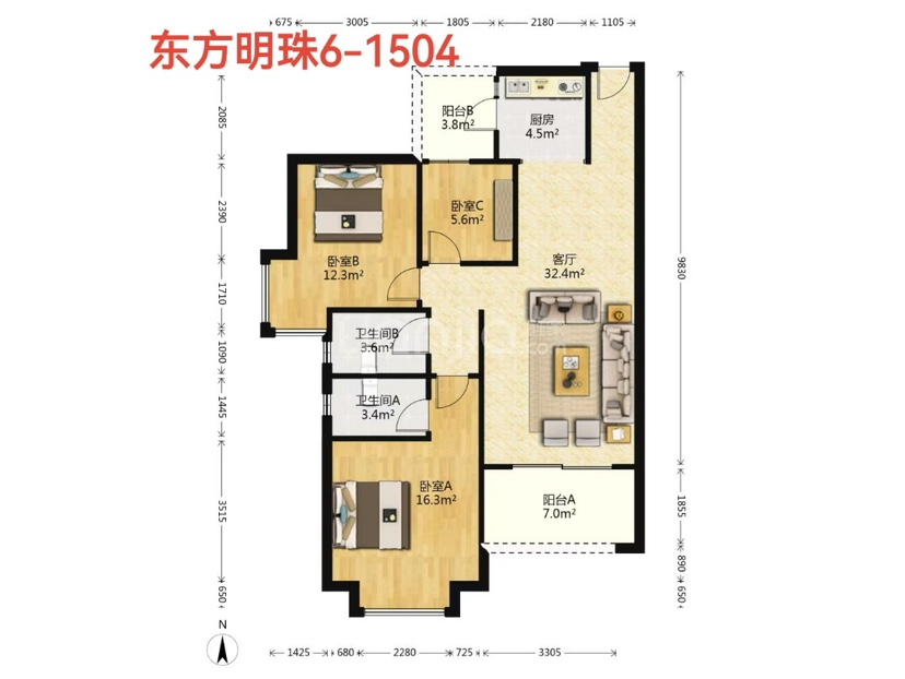 东方明珠花园,户型方正，东方明珠花园精致3室，仅售11
